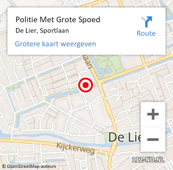 Locatie op kaart van de 112 melding: Politie Met Grote Spoed Naar De Lier, Sportlaan op 24 juni 2021 17:26