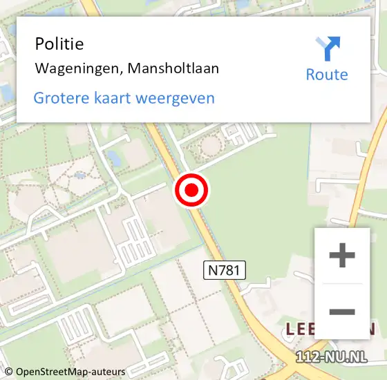 Locatie op kaart van de 112 melding: Politie Wageningen, Mansholtlaan op 24 juni 2021 17:34