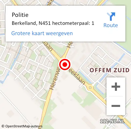 Locatie op kaart van de 112 melding: Politie Berkelland, N451 hectometerpaal: 1 op 24 juni 2021 17:45