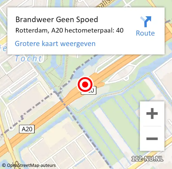 Locatie op kaart van de 112 melding: Brandweer Geen Spoed Naar Rotterdam, A20 hectometerpaal: 40 op 24 juni 2021 17:49