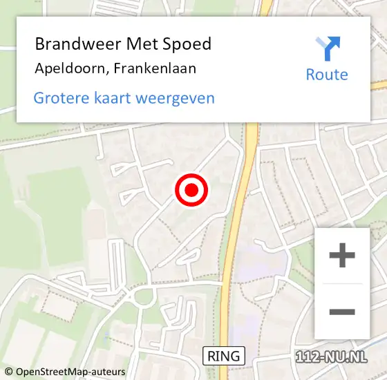 Locatie op kaart van de 112 melding: Brandweer Met Spoed Naar Apeldoorn, Frankenlaan op 24 juni 2021 17:50