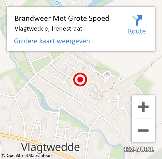 Locatie op kaart van de 112 melding: Brandweer Met Grote Spoed Naar Vlagtwedde, Irenestraat op 24 juni 2021 17:58