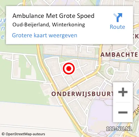 Locatie op kaart van de 112 melding: Ambulance Met Grote Spoed Naar Oud-Beijerland, Winterkoning op 24 juni 2021 18:13