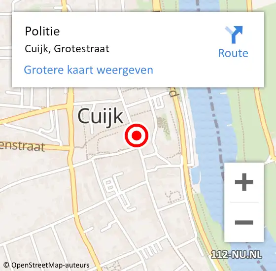 Locatie op kaart van de 112 melding: Politie Cuijk, Grotestraat op 24 juni 2021 18:44