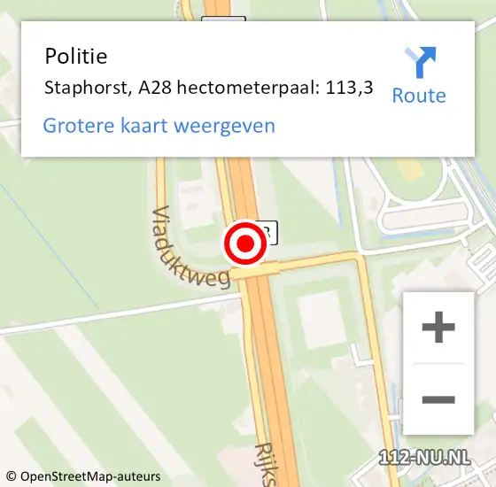 Locatie op kaart van de 112 melding: Politie Staphorst, A28 hectometerpaal: 113,3 op 24 juni 2021 18:53