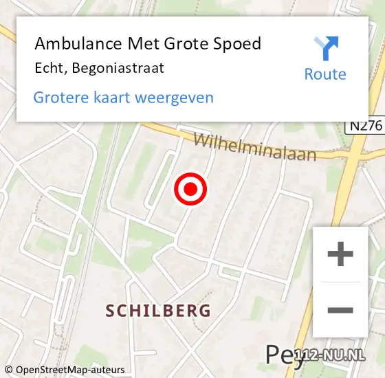 Locatie op kaart van de 112 melding: Ambulance Met Grote Spoed Naar Echt, Begoniastraat op 24 juni 2021 18:55