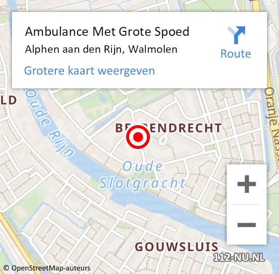 Locatie op kaart van de 112 melding: Ambulance Met Grote Spoed Naar Alphen aan den Rijn, Walmolen op 24 juni 2021 19:01