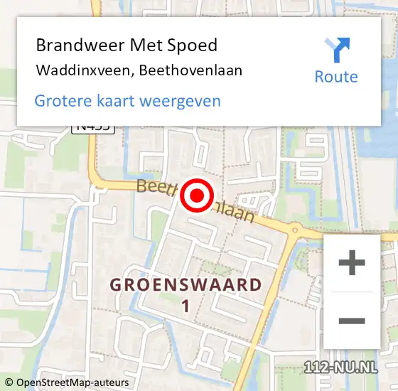 Locatie op kaart van de 112 melding: Brandweer Met Spoed Naar Waddinxveen, Beethovenlaan op 14 juni 2014 09:43