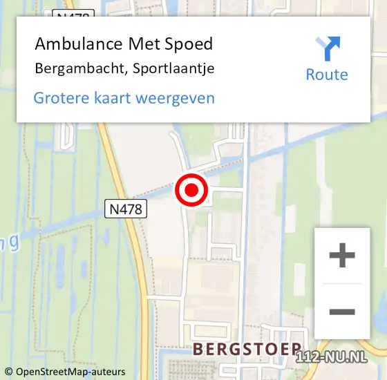 Locatie op kaart van de 112 melding: Ambulance Met Spoed Naar Bergambacht, Sportlaantje op 24 juni 2021 19:10