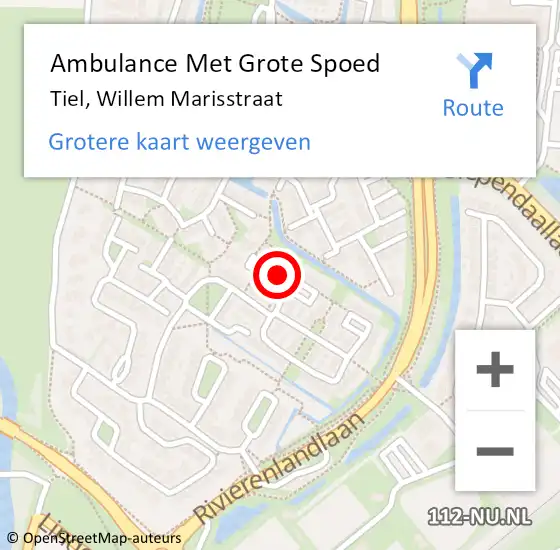 Locatie op kaart van de 112 melding: Ambulance Met Grote Spoed Naar Tiel, Willem Marisstraat op 24 juni 2021 19:50