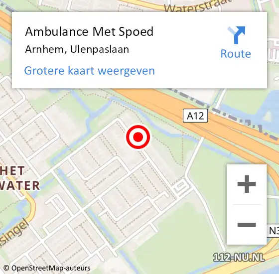 Locatie op kaart van de 112 melding: Ambulance Met Spoed Naar Arnhem, Ulenpaslaan op 24 juni 2021 19:50