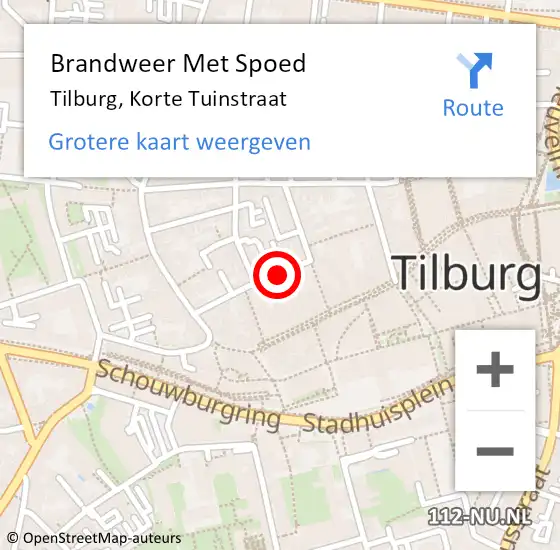 Locatie op kaart van de 112 melding: Brandweer Met Spoed Naar Tilburg, Korte Tuinstraat op 24 juni 2021 19:51