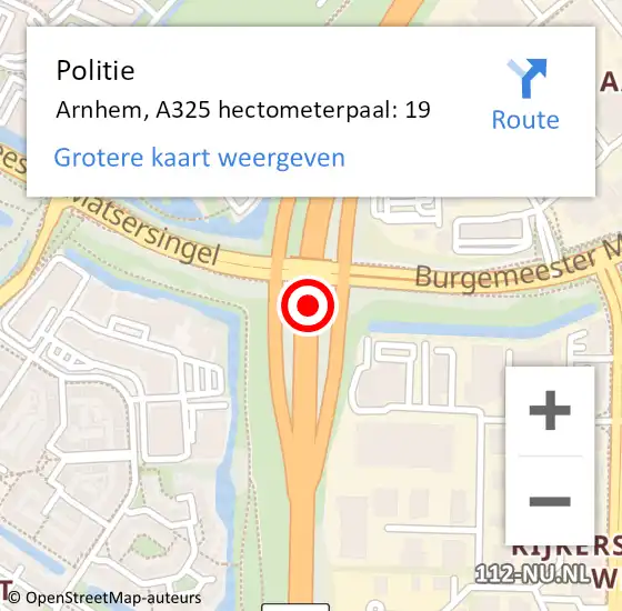 Locatie op kaart van de 112 melding: Politie Arnhem, A325 hectometerpaal: 19 op 24 juni 2021 19:57