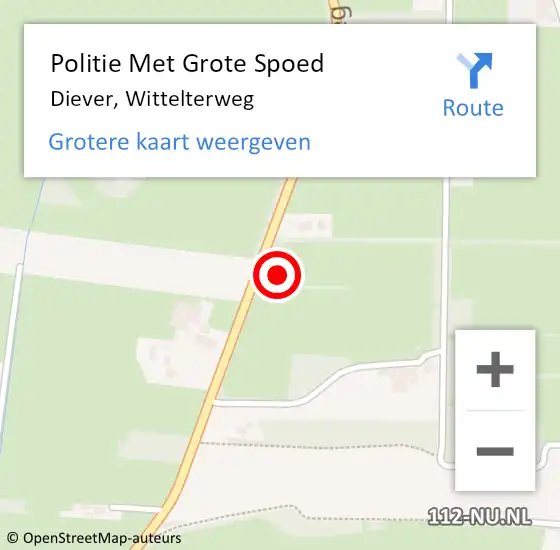 Locatie op kaart van de 112 melding: Politie Met Grote Spoed Naar Diever, Wittelterweg op 24 juni 2021 20:02