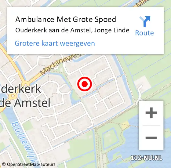 Locatie op kaart van de 112 melding: Ambulance Met Grote Spoed Naar Ouderkerk aan de Amstel, Jonge Linde op 24 juni 2021 20:37