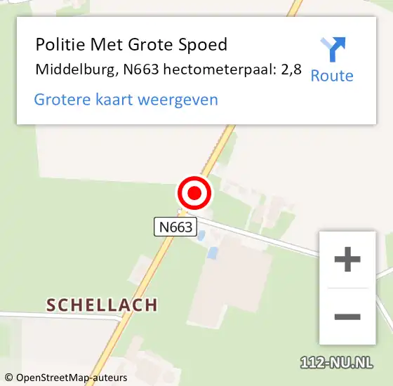 Locatie op kaart van de 112 melding: Politie Met Grote Spoed Naar Middelburg, N663 hectometerpaal: 2,8 op 24 juni 2021 20:40