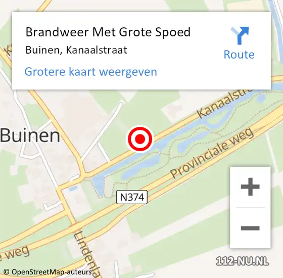 Locatie op kaart van de 112 melding: Brandweer Met Grote Spoed Naar Buinen, Kanaalstraat op 24 juni 2021 21:45