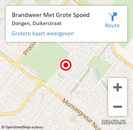 Locatie op kaart van de 112 melding: Brandweer Met Grote Spoed Naar Dongen, Duikerstraat op 24 juni 2021 21:57