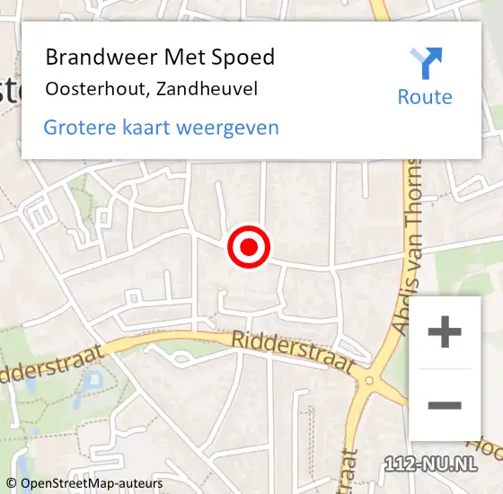 Locatie op kaart van de 112 melding: Brandweer Met Spoed Naar Oosterhout, Zandheuvel op 24 juni 2021 22:03