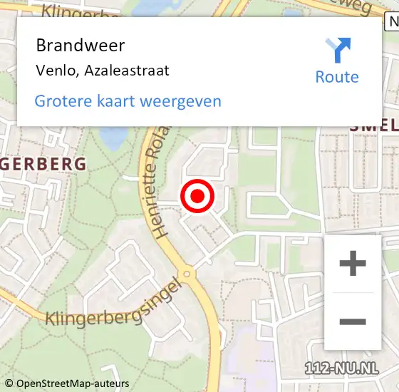 Locatie op kaart van de 112 melding: Brandweer Venlo, Azaleastraat op 24 juni 2021 22:44