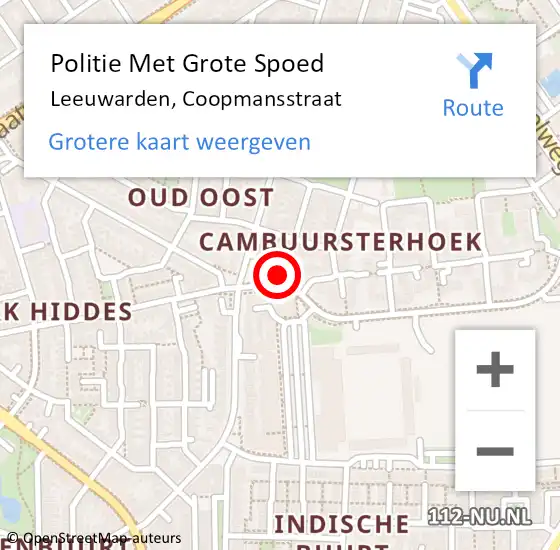 Locatie op kaart van de 112 melding: Politie Met Grote Spoed Naar Leeuwarden, Coopmansstraat op 24 juni 2021 23:51