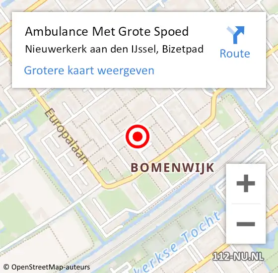 Locatie op kaart van de 112 melding: Ambulance Met Grote Spoed Naar Nieuwerkerk aan den IJssel, Bizetpad op 24 juni 2021 23:58