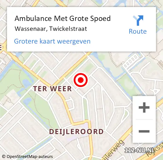 Locatie op kaart van de 112 melding: Ambulance Met Grote Spoed Naar Wassenaar, Twickelstraat op 25 juni 2021 00:39