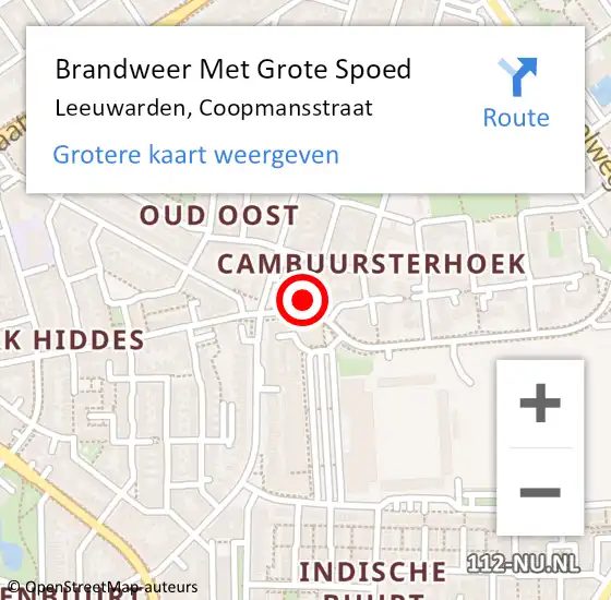 Locatie op kaart van de 112 melding: Brandweer Met Grote Spoed Naar Leeuwarden, Coopmansstraat op 25 juni 2021 00:40