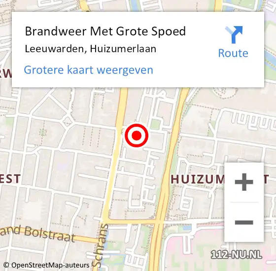 Locatie op kaart van de 112 melding: Brandweer Met Grote Spoed Naar Leeuwarden, Huizumerlaan op 25 juni 2021 01:34