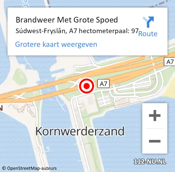 Locatie op kaart van de 112 melding: Brandweer Met Grote Spoed Naar Súdwest-Fryslân, A7 hectometerpaal: 97 op 25 juni 2021 02:02