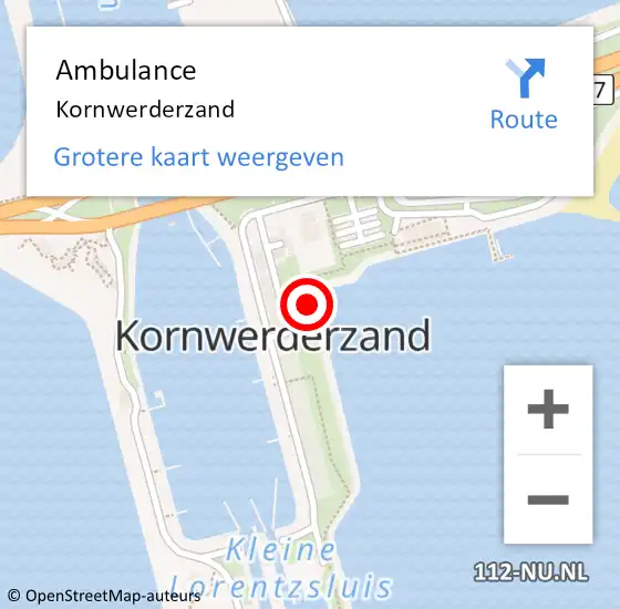 Locatie op kaart van de 112 melding: Ambulance Kornwerderzand op 25 juni 2021 02:06