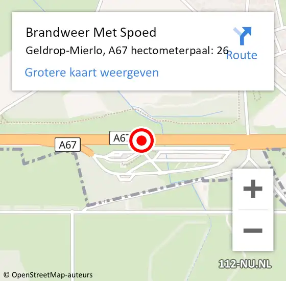 Locatie op kaart van de 112 melding: Brandweer Met Spoed Naar Geldrop-Mierlo, A67 hectometerpaal: 26 op 25 juni 2021 02:30