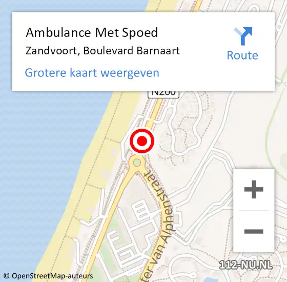 Locatie op kaart van de 112 melding: Ambulance Met Spoed Naar Zandvoort, Boulevard Barnaart op 25 juni 2021 04:22