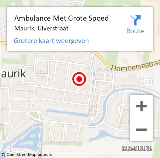 Locatie op kaart van de 112 melding: Ambulance Met Grote Spoed Naar Maurik, Uiverstraat op 25 juni 2021 06:01