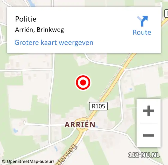 Locatie op kaart van de 112 melding: Politie Arriën, Brinkweg op 25 juni 2021 06:14