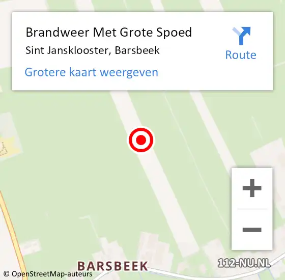 Locatie op kaart van de 112 melding: Brandweer Met Grote Spoed Naar Sint Jansklooster, Barsbeek op 25 juni 2021 06:54
