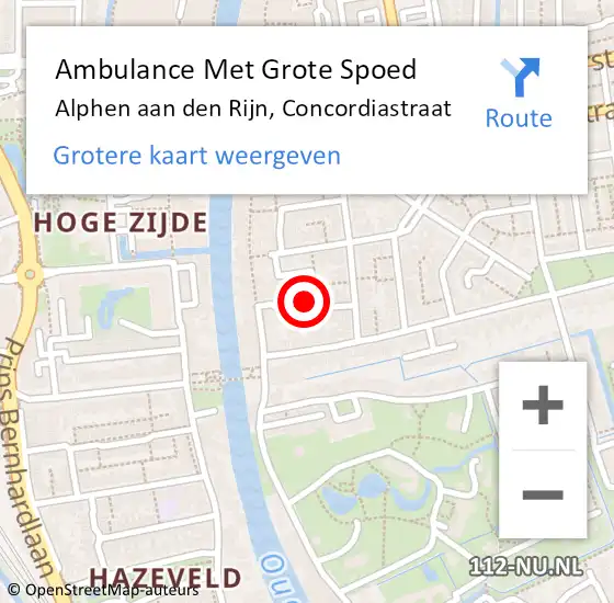 Locatie op kaart van de 112 melding: Ambulance Met Grote Spoed Naar Alphen aan den Rijn, Concordiastraat op 25 juni 2021 08:18