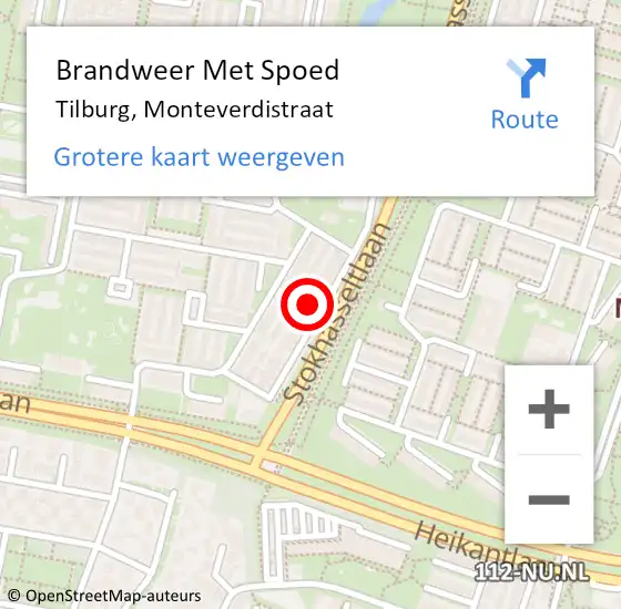 Locatie op kaart van de 112 melding: Brandweer Met Spoed Naar Tilburg, Monteverdistraat op 25 juni 2021 09:01