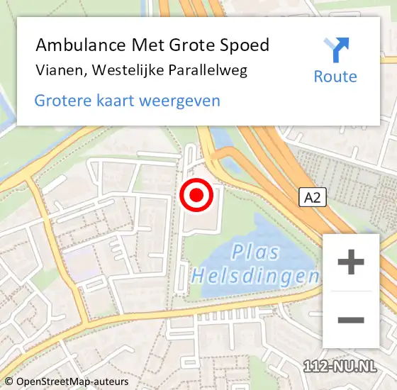 Locatie op kaart van de 112 melding: Ambulance Met Grote Spoed Naar Vianen, Westelijke Parallelweg op 25 juni 2021 09:04