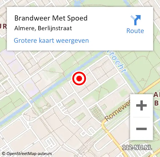 Locatie op kaart van de 112 melding: Brandweer Met Spoed Naar Almere, Berlijnstraat op 25 juni 2021 09:39