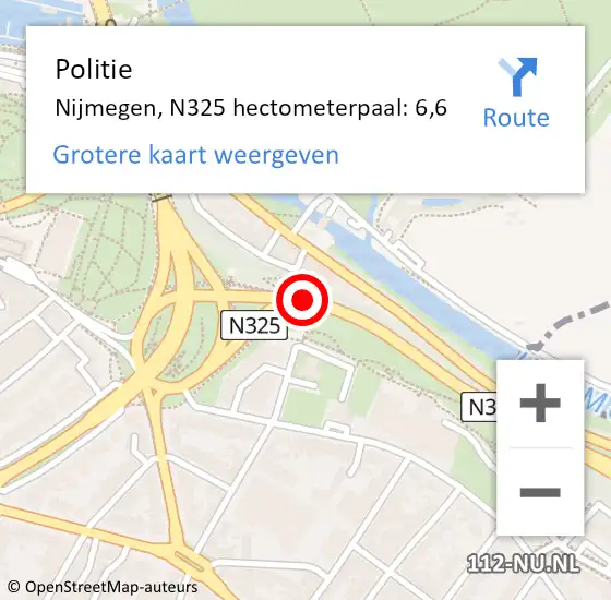 Locatie op kaart van de 112 melding: Politie Nijmegen, N325 hectometerpaal: 6,6 op 25 juni 2021 10:09