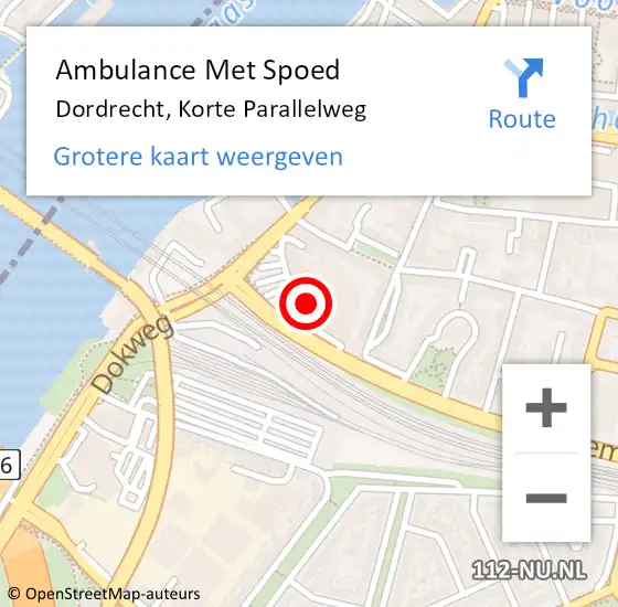 Locatie op kaart van de 112 melding: Ambulance Met Spoed Naar Dordrecht, Korte Parallelweg op 25 juni 2021 10:10