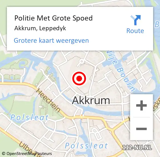 Locatie op kaart van de 112 melding: Politie Met Grote Spoed Naar Akkrum, Leppedyk op 25 juni 2021 10:21