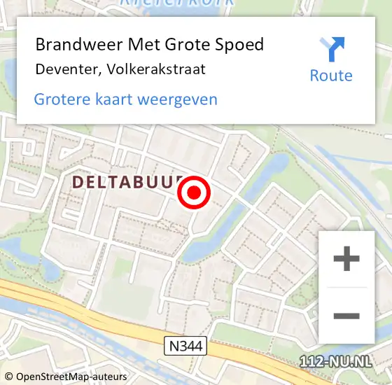 Locatie op kaart van de 112 melding: Brandweer Met Grote Spoed Naar Deventer, Volkerakstraat op 25 juni 2021 10:41