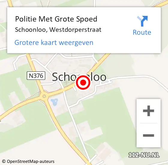 Locatie op kaart van de 112 melding: Politie Met Grote Spoed Naar Schoonloo, Westdorperstraat op 25 juni 2021 11:00