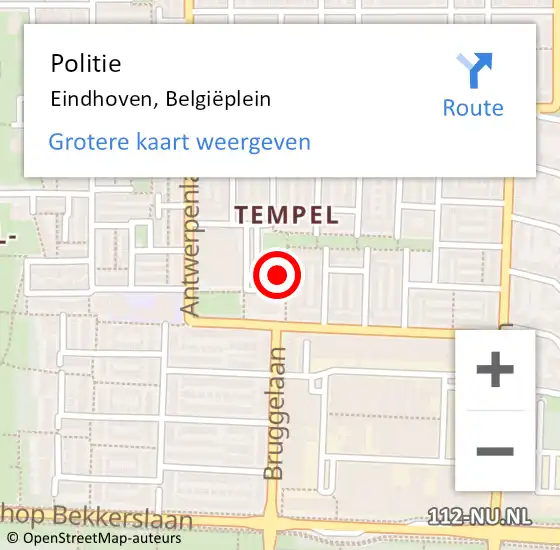 Locatie op kaart van de 112 melding: Politie Eindhoven, Belgiëplein op 25 juni 2021 11:01