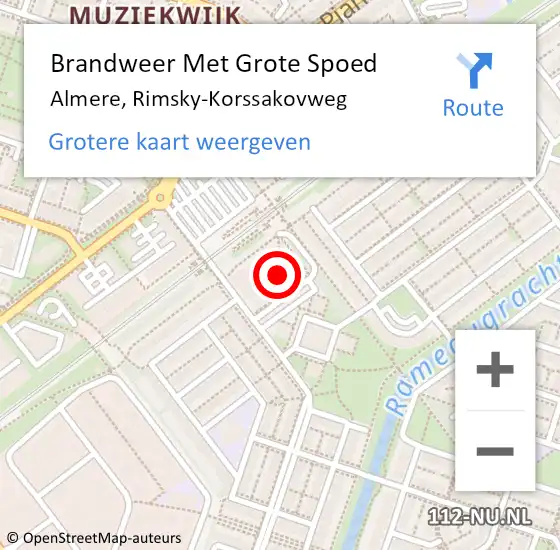 Locatie op kaart van de 112 melding: Brandweer Met Grote Spoed Naar Almere, Rimsky-Korssakovweg op 25 juni 2021 11:20