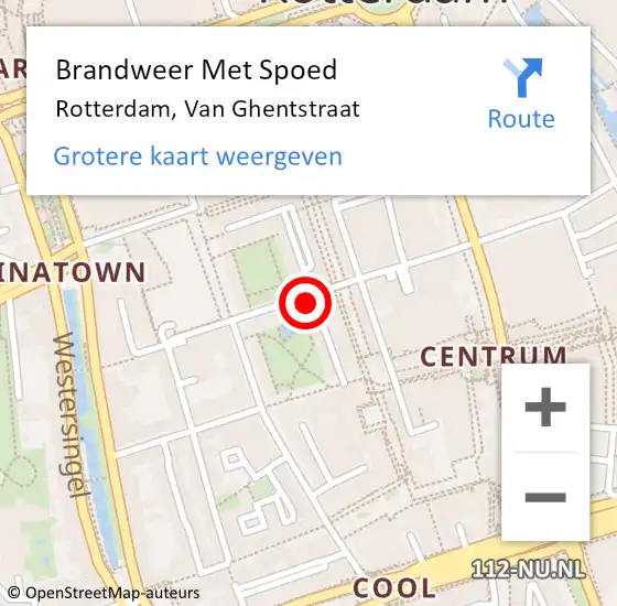 Locatie op kaart van de 112 melding: Brandweer Met Spoed Naar Rotterdam, Van Ghentstraat op 25 juni 2021 11:41