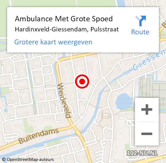 Locatie op kaart van de 112 melding: Ambulance Met Grote Spoed Naar Hardinxveld-Giessendam, Pulsstraat op 25 juni 2021 11:47