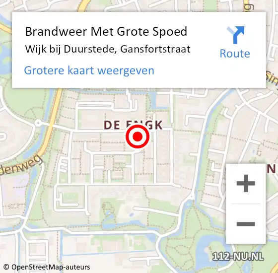 Locatie op kaart van de 112 melding: Brandweer Met Grote Spoed Naar Wijk bij Duurstede, Gansfortstraat op 25 juni 2021 12:03